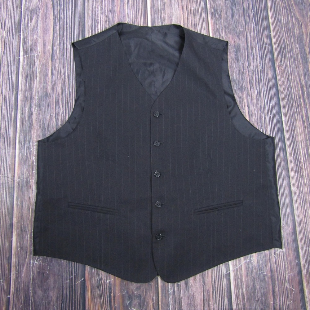CANDA Vest Mens 46 US Black‎ Striped 3 Piece Polyester Belted Classic Formal
